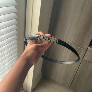 Moschino Thin Leather Logo Belt